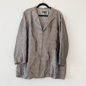 Eileen Fisher Silk Jacket Blazer Crinkle Metallic Textured Silver Gray  Lined XL